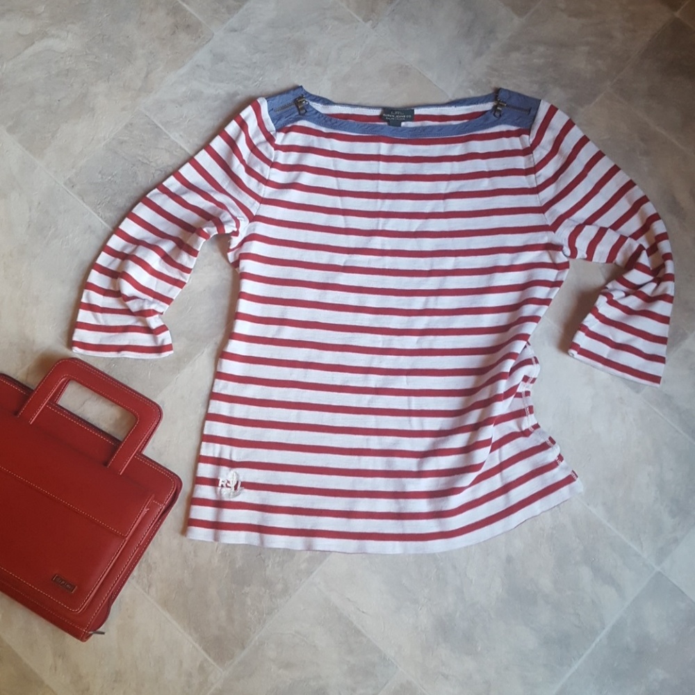 Ralph Lauren Jeans red striped shirt zipper detail